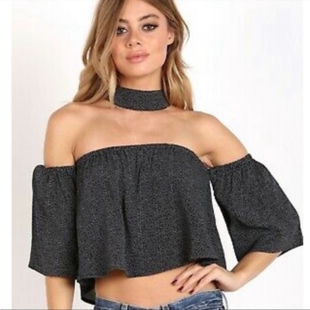 Flynn Skye Black White Off The Shoulder Choker Top